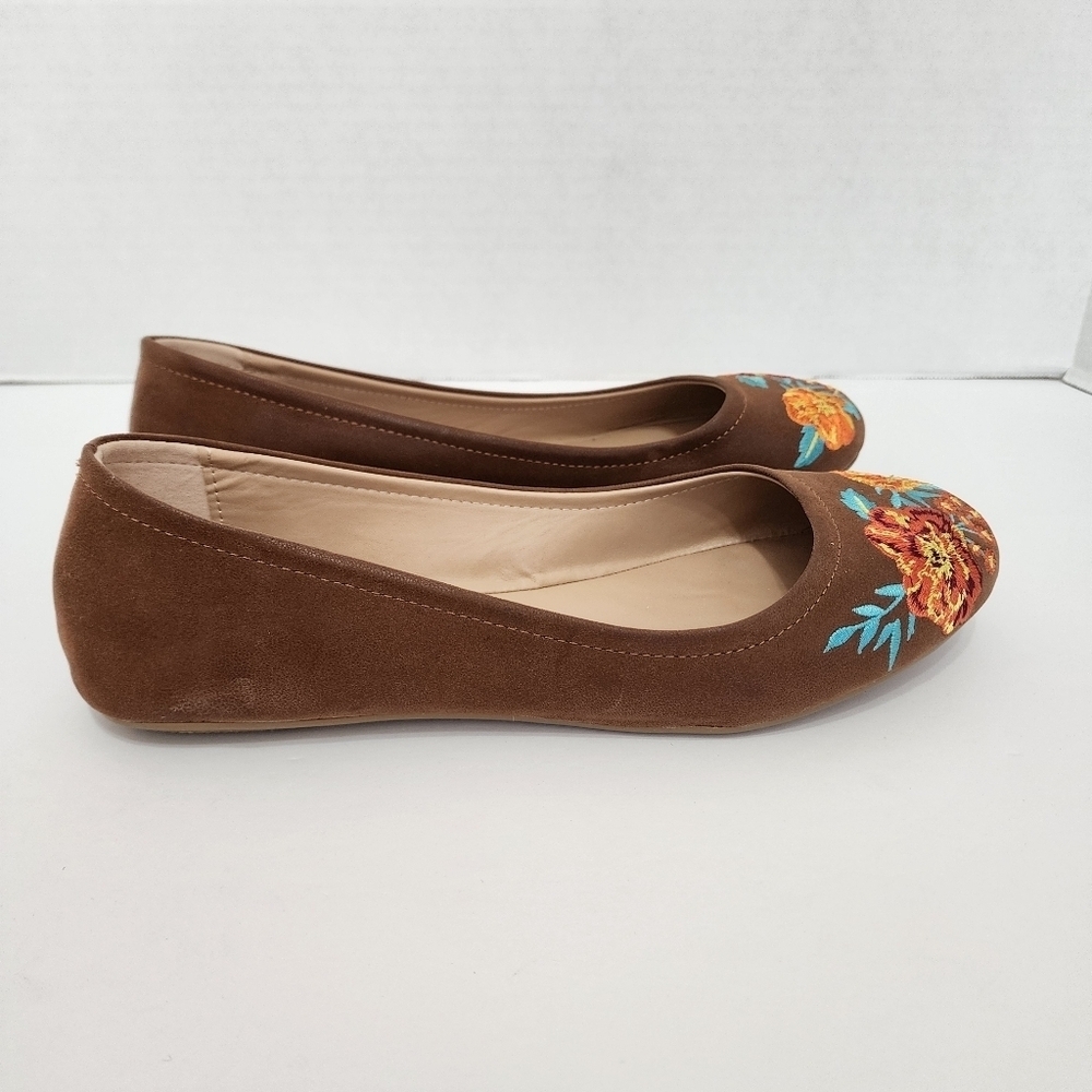 The Pioneer Woman Brown Floral Embroidered Ballet Flats US 10M EUC - Picture 4 of 12